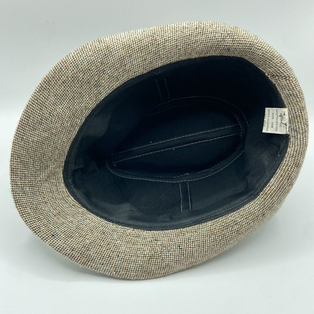 Tweed Fedora Hat Light Brown‎ with Faux Leather Skinny Band - Picture 7 of 12